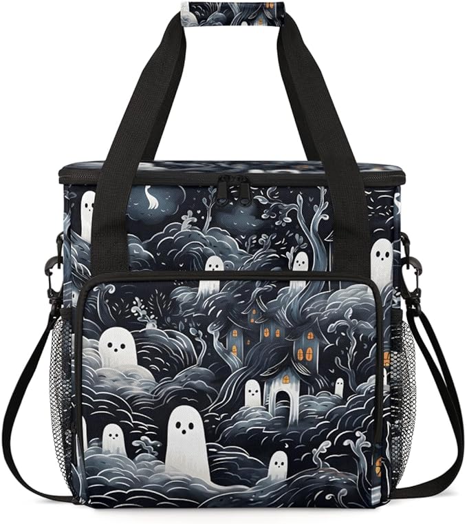 Magic Halloween Ghosts Coffee Maker Carrying Bag Travel Storage Bag Compatible with K-Mini or K-Mini Plus Single Serve Coffee Brewer Carrying Case with Multiple Pockets &amp Shoulder Strap
