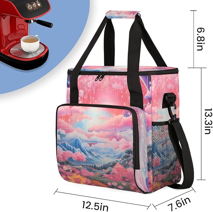 Rainbow Flowers Coffee Maker Carrying Bag Portable Travel Storage Tote Bag Compatible with K-Mini or K-Mini Plus Single Serve Coffee Brewer Carrying Case with Multiple Pockets &amp Shoulder Strap