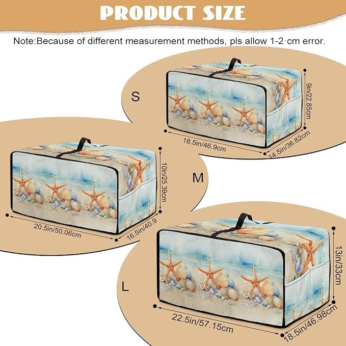 Toaster Oven Cover Heavy Duty Heat-resistant Protective Case Faux Linen Polyester Protector with Handle &amp Pockets for Home Kitchens Beach Starfish