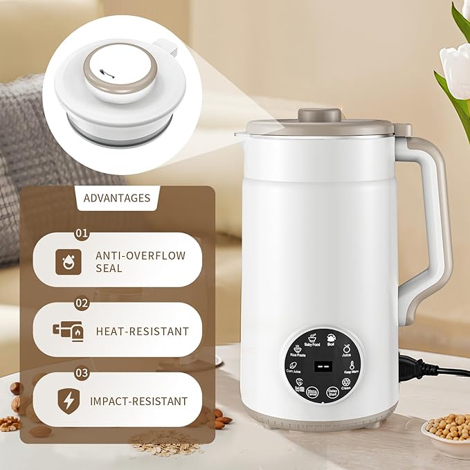 10 in 1 Nut Milk Maker Machine Almond Milk Maker 41oz Self Clean/12H Delay/Keep Warm/Boil One Touch Soy Milk Maker Homemade Oat Nutri Plant Based and Non Dairy Beverages