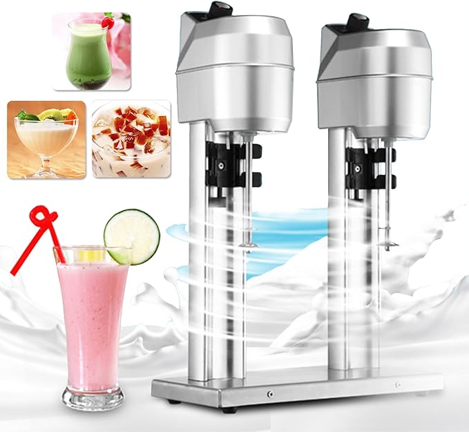Commercial Milkshake Maker with 2 X 1000 Ml Cups 600W Motor Electric Mixed Drink Maker Micro Sensor Switch Max 16000R/Min Double Heads Drink Mixer Blender