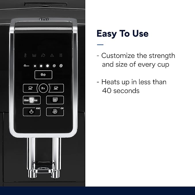 De'Longhi Dinamica Espresso Machine Black - Automatic Bean-to-Cup Brewing Built-In Steel Burr Grinder &amp Manual Frother - One-Touch Hot &amp Iced Coffee - Easy Cleanup
