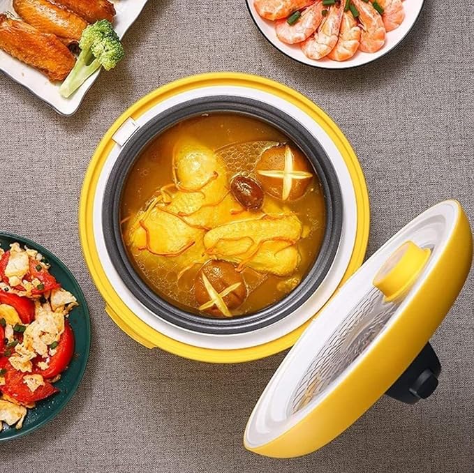 Multi-Function Rice CookerElectric Rice Cooker Yellow 2L Small Rice Cookers with Removable Non-Stick Rice Pot Meat Or Porridge Cooking