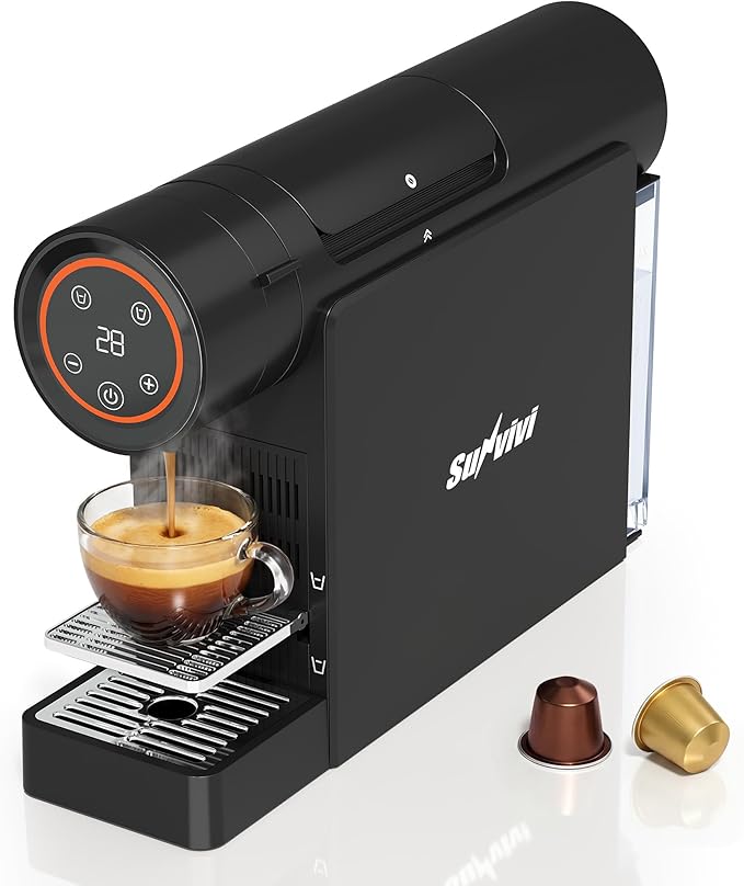 SUNVIVI Single Serve Capsule Coffee Maker Compact Espresso Machine with 22oz Water Tank Quick Brew 1200W Small Coffee Maker for Hot &amp Iced Coffee Easy Clean Home &amp Office Use Black