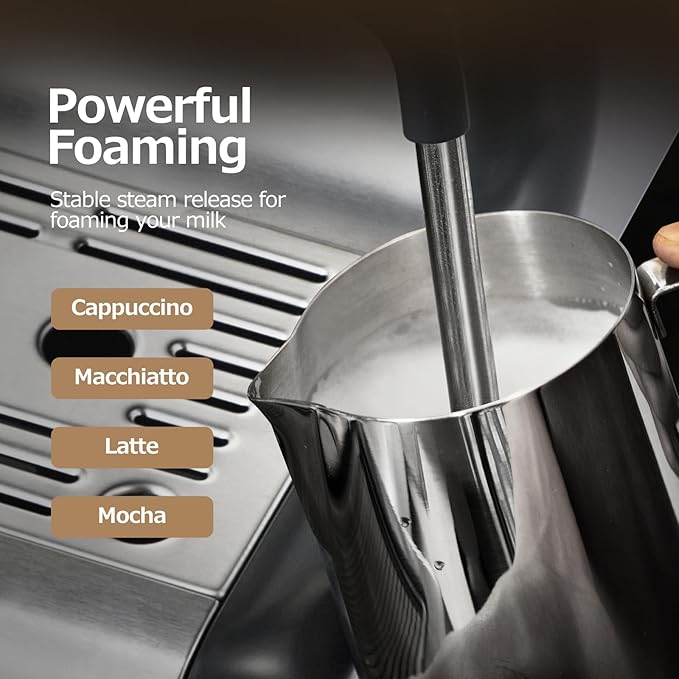 Espresso Machine 20 Bar Coffee Maker with Milk Frother Steam Wand Semi-Automatic Coffee Machine for Cappuccino Latte Fast Heating Stainless Steel