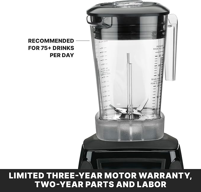 Waring Commercial MX1200XTXP 3.5 HP Blender with Variable Speed Dial Controls and 48 oz. BPA Free Copolyester Container 120V 5-15 Phase PlugBlack