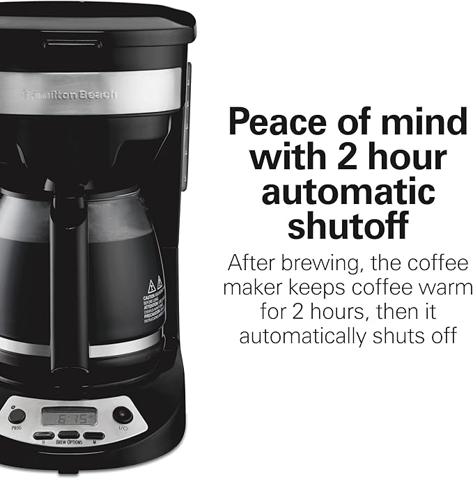 Hamilton Beach 12 Cup Programmable Drip Coffee Maker Machine Regular &amp Bold Brew Options Auto Pause and Pour Glass Carafe Black with Stainless Accents (46299J)