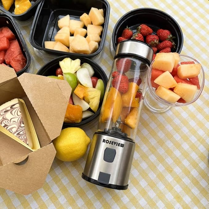 Portable Smoothie blender ROSEVIEW Glass bottle USB rechargeable mini Handheld Ice Shakes Cup 2 speed blend juicer Cordless Personal smoothies maker Fruit mixer (Egg White)