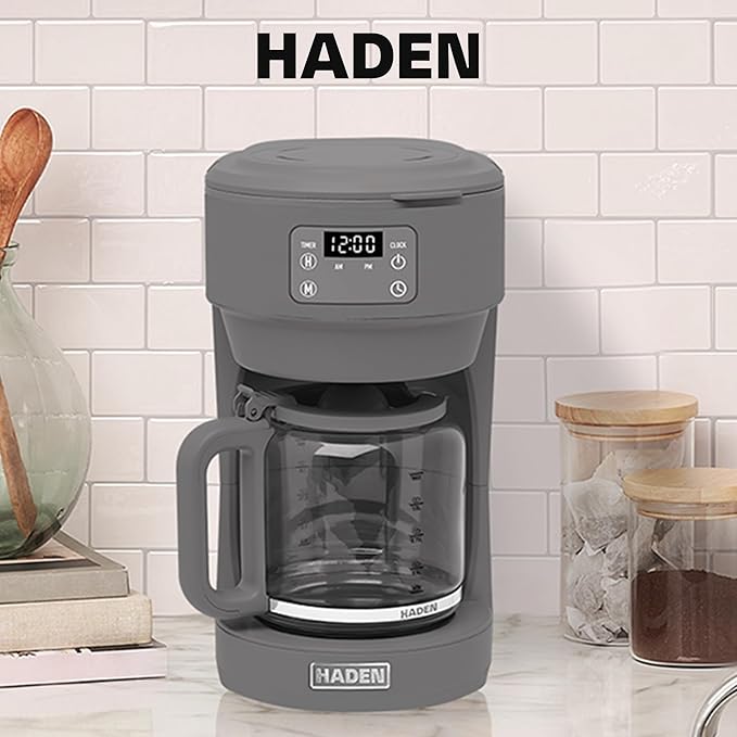 Haden Chelsea 10 Cup Digital Drip Coffee Maker with Glass Carafe Grey &amp Chrome