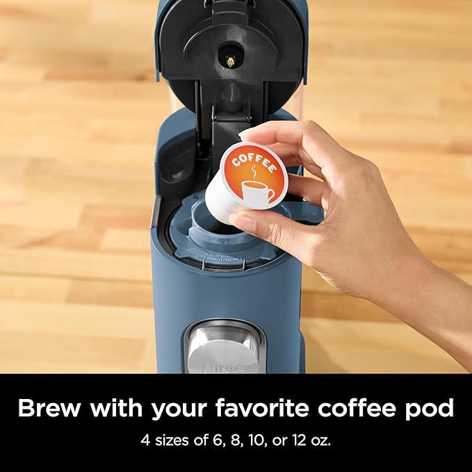 Ninja Pods &amp Grounds Single-Serve Coffee Maker K-Cup Pod Compatible 56-oz. Reservoir 6-oz. Cup to 24-oz. Travel Mug Brew Sizes Iced Coffee Maker Blue PB041BL