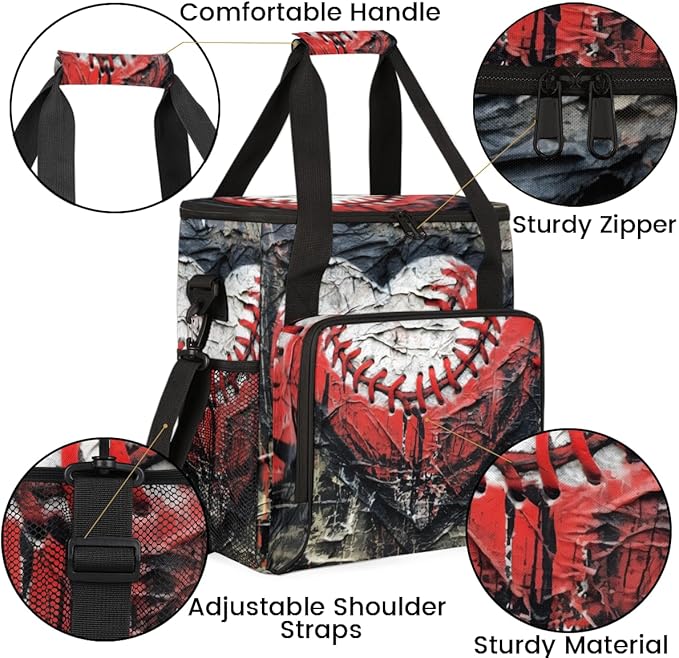 Heart Baseball Coffee Maker Carrying Bag Cute Baseball Travel Storage Bag Compatible with K-Mini or K-Mini Plus Single Serve Coffee Brewer Carrying Case with Multiple Pockets &amp Shoulder Strap