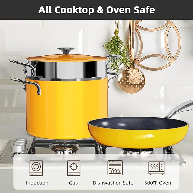 Nuwave Lux 13pc Forged Lightweight Cookware Set PFAS Free Healthy G10 Duralon Ceramic Coating Ultra Non-Stick Stay-Cool Handles Works on All Cooktops &amp Induction Ready