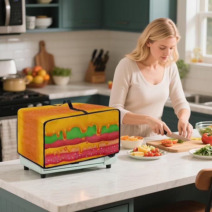 Doojoayie Small Appliance Covers Hamburger Toaster Cover 6 Slice Bread Machine Protector Delicious Food Theme Kitchen Decoration Gift for Friends Who Loves to Cook