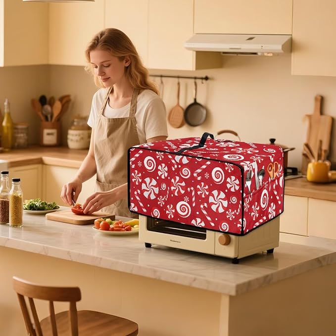 Doojoayie Christmas Candy Toaster Cover 6 Slice Stain Resistant Dust Cover for Bread Machine Small Kitchen Appliance Protector for Bread Making Machine/Air Fryer