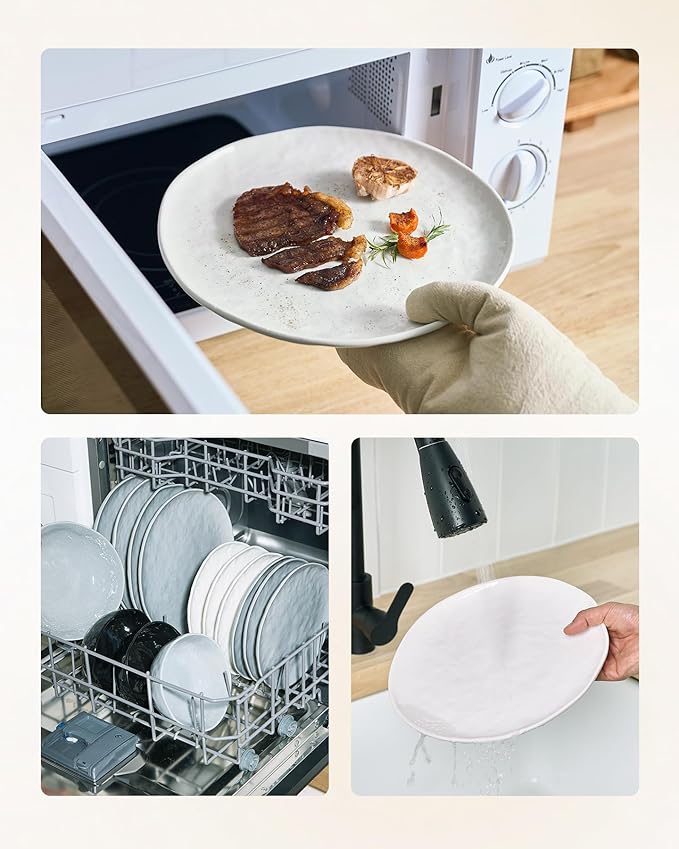 Famiware Porcelain kitchen plates and bowls set Modern dishes set for 4 Handmade Wave Edge Dinnerware Sets Microwave and Dishwasher Safe Tableware Polar White (16pc)