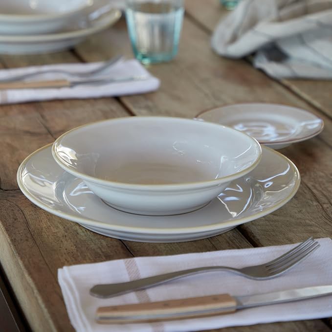 Costa Nova Ceramic Stoneware 5-Piece Place Setting Service for 1 - Beja Collection White &amp Cream | Microwave &amp Dishwasher Safe Dinnerware Set | Food Safe Glazing | Restaurant Quality Tablewar