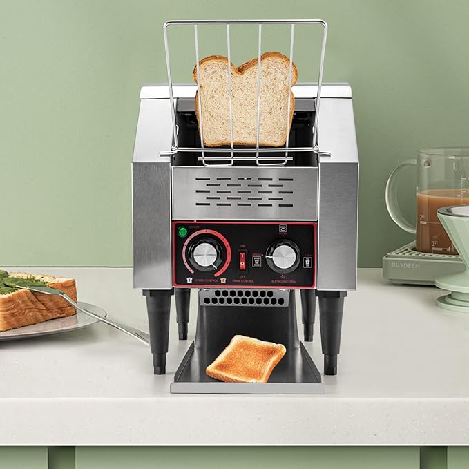 Commercial Conveyor Toaster 150slices/H 1300W Heavy Duty Stainless Steel Conveyor Toaster Bun Toaster 110V Electric Bread Baking Machine Restaurant Toaster 7 Speed &amp 3 Modes Indicator Light