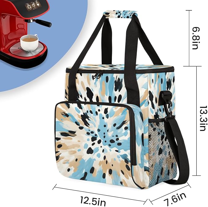 Blue Black Print Coffee Maker Carrying Bag Portable Travel Storage Tote Bag Compatible with K-Mini or K-Mini Plus Single Serve Coffee Brewer Carrying Case with Multiple Pockets &amp Shoulder Strap