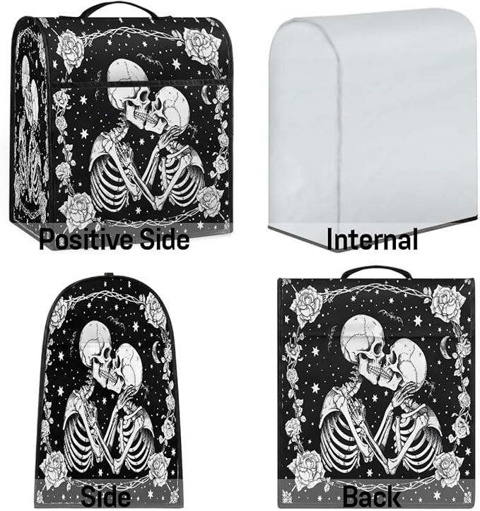 Kitchen Aid Mixer Cover Halloween Flower White Skull Stand Mixer Cover Compatible with 6-8 Quarts Stand Mixers Dust Covers with Zipper Pocket Foldable Washable Kitchen Aid Organizer Bag