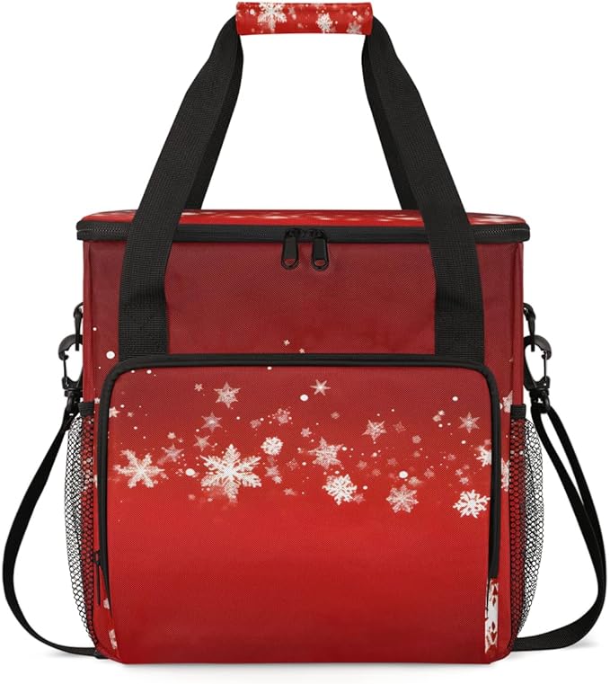 Xmas Snowflakes Coffee Maker Carrying Bag Glitter Snowflakes Travel Storage Bag Compatible with K-Mini or K-Mini Plus Single Serve Coffee Brewer Carrying Case with Multiple Pockets &amp Shoulder St