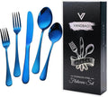 Blue Silverware Set Flatware Cutlery - 20 Pieces Stainless Steel Tableware Set Service for 4Include Fork Knife SpoonMirror PolishedDishwasher Safe