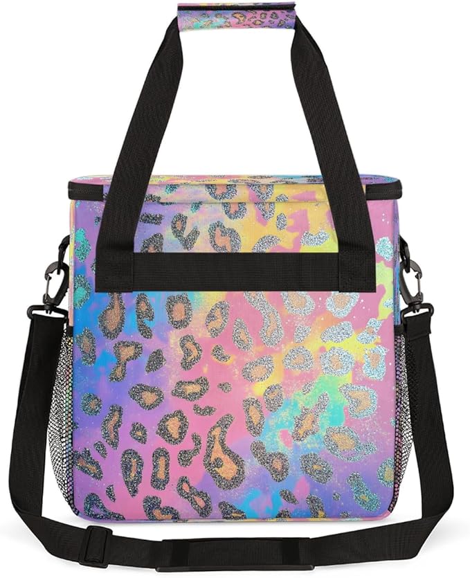 Gold Pink Leopard Print Coffee Maker Carring Bag Travel Carrying Storage Tote Bag Compatible with Keurig K-Mini or K-Mini Plus Portable Single Serve Coffee Brewer Case with Pockets for K-cup Pods
