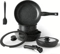 HealSmart 12 Pcs Pots and Pans Set Non-Stick Cookware Set with Detachable Handles Black Granite Texture Resistant to High Temperatures Oven Safe PFAS and PFOA Free