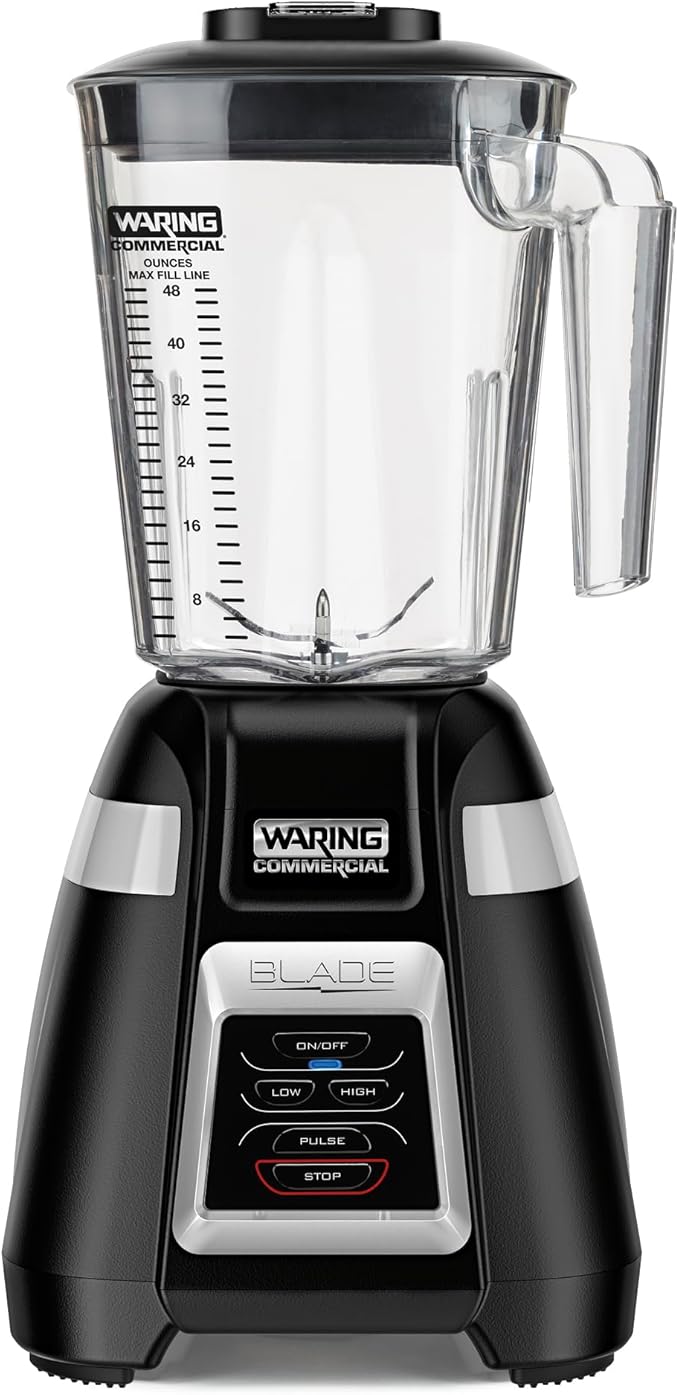 Waring Commercial BB320 Blade 1 HP Blender Toggle Switch Controls with Pulse feature 48 oz BPA Free Copolyester Stacking Container 120V 5-15 Phase Plug Black