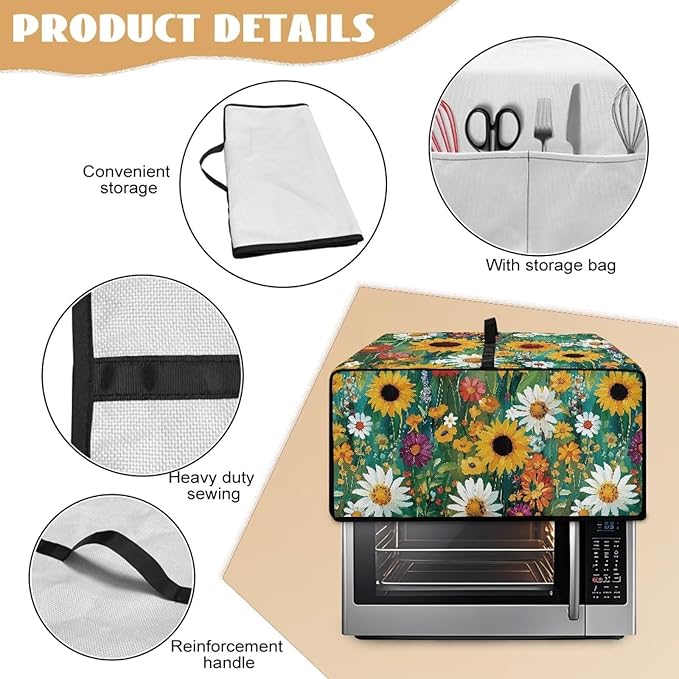 Sunflower Daisy Toaster Oven Cover with Storage Pockets Multipurpose Microwave Air Fryer Kichen Appliances Protective Covers Essential for Everyday Home Kitchens