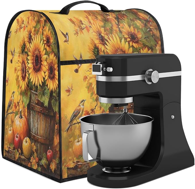 cfpolar Kitchen Aid Mixer Cover Compatible with 6-8 Quarts Pumpkin Sunflower Birds Stand Mixer Cover Kitchen Aid Mixers Accessories Appliance Organizer Bag Dust Covers with Zipper Pocket