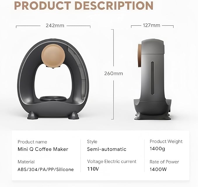 3 in 1 Single Serve Coffee Maker for K Cup Ground and Tea Leaves Grey Mini K Cup Coffee Brewer with One Button Operation1400W 20s Fast HeatingSmall Spaces for Bedroom/Dorms/Office/Kitchen