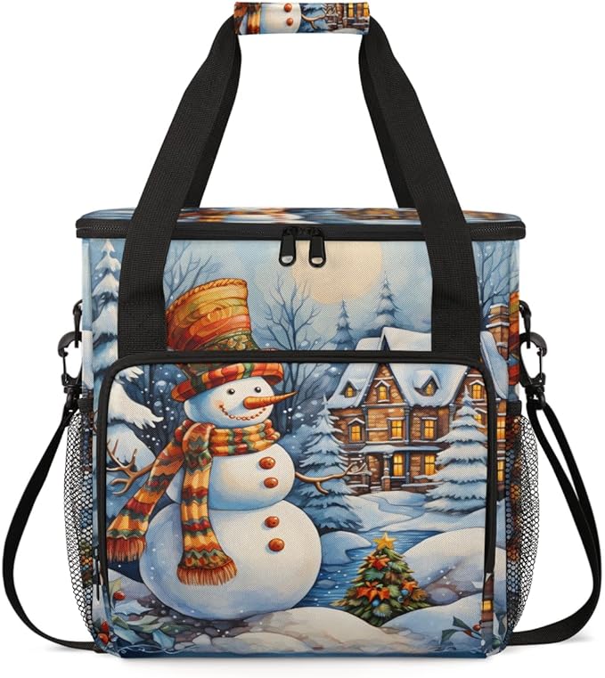 Xmas Snowman Coffee Maker Carrying Bag Bright Snowman Travel Storage Bag Compatible with K-Mini or K-Mini Plus Single Serve Coffee Brewer Carrying Case with Multiple Pockets &amp Shoulder Strap