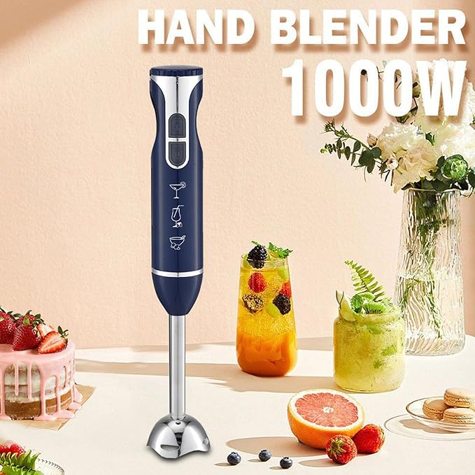 Hand Blender 1000W Handheld Kitchen Wand Cordless Egg Beater with Powerful Motor Baking Kids Food Jams Puree Meat Cream Accessory for Camping Cooks Sauce Use for Tomato Mayonnaise Fruits