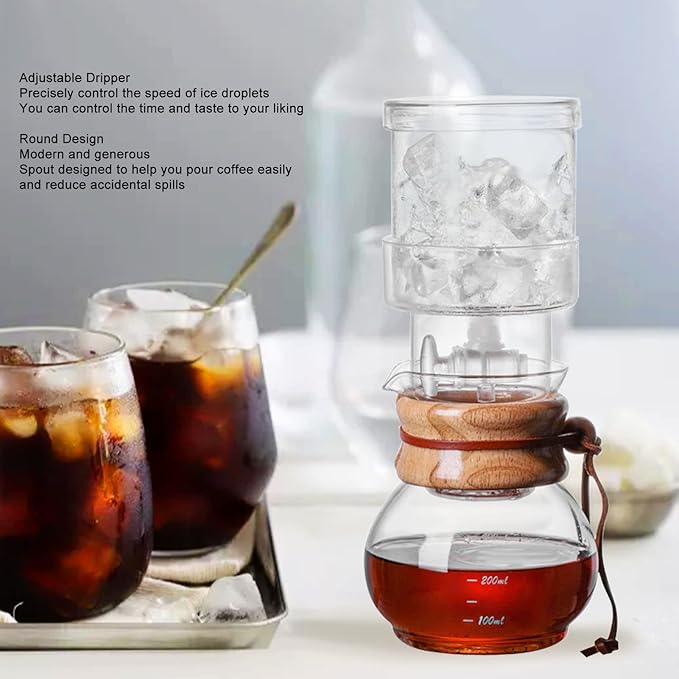 Alvinlite Coffee Drip Pot Glass Pour Over Adjustable Coffee Maker for Iced Beer Drink Milk 400ml for Homemade Office Bar