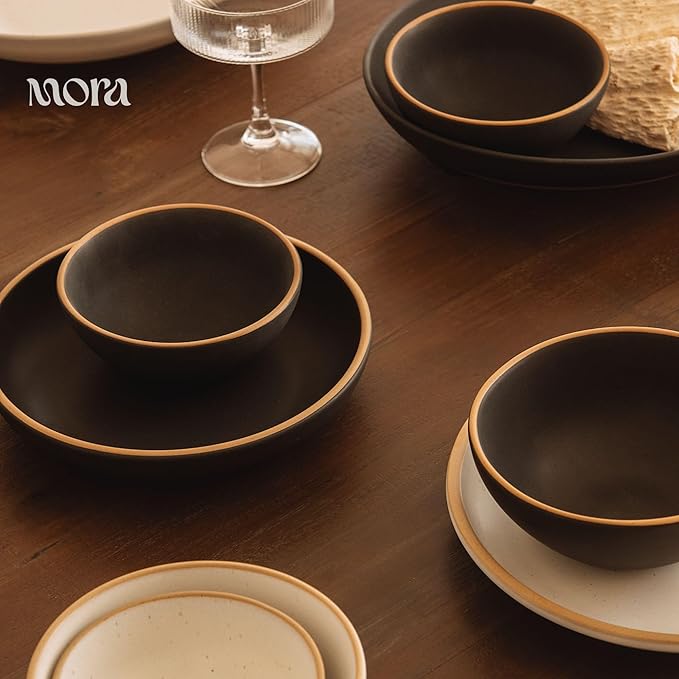 MORA Small Bowls Set of 4 16oz Ceramic Pottery Dessert Bowls - Microwave Oven and Dishwasher Safe - Liquorice
