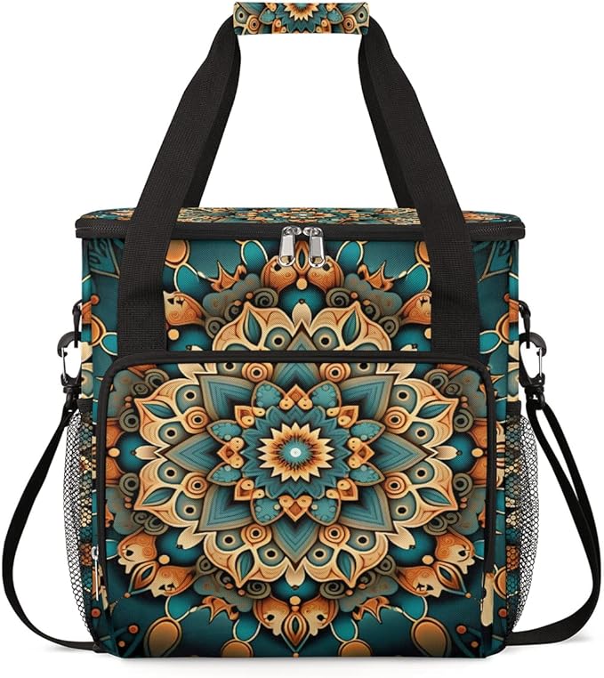 Ethnic Mandala Floral Flowers Coffee Maker Carrying Bag Coffee Machine Travel Storage Bag Compatible with K-Mini or K-Mini Plus Portable Single Serve Coffee Brewer Case with Pockets for K-Cup Pods