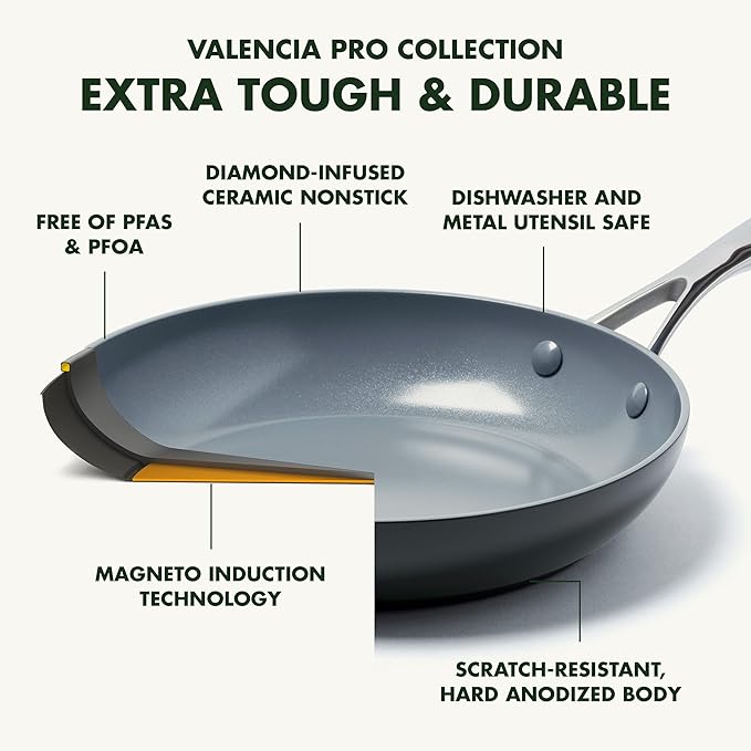 GreenPan Valencia Pro Hard Anodized Healthy Ceramic Nonstick 22 Piece Cookware Pots &amp Pans Set &amp 5 Piece Cooking Utensil Set Flexible Nonstick Silicone Stain-Free Tongs Turner Spatula