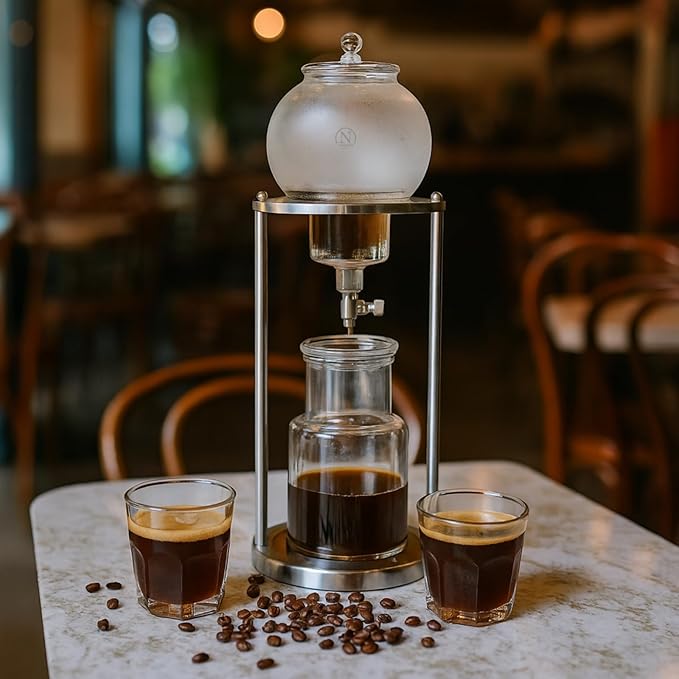 Nispira Luxury Ice Cold Brew Dripper Coffee Maker in Stainless Steel and Borosilicate Glass 1000 ml Silver