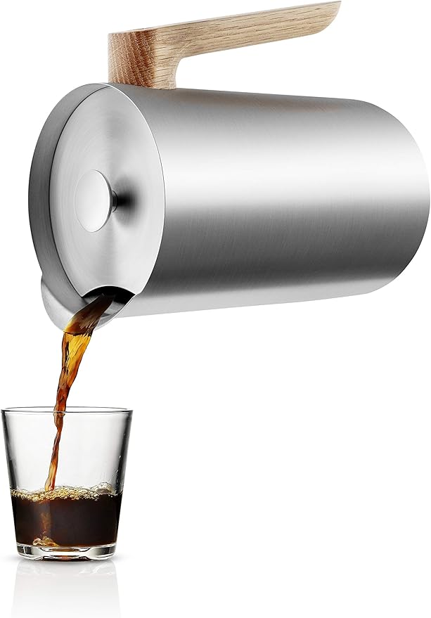Eva Solo | Nordic Kitchen French Press Coffee Maker 34 oz | Thermo cafetiére Stainless Steel Vacuum Jug with a Oak Wood Handle | Danish Design Functionality &amp Quality | Silver