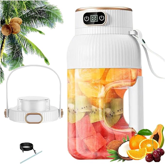 Multifunctional Portable Juicer Cup With Digital DisplayPortable Smoothie Blender on the GoLarge Capacity Portable Blender USB Rechargeablefor Shakes and Smoothies (White-26x11cm)