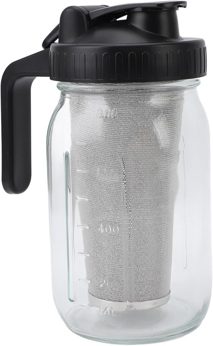 Cold Brew Coffee Maker Jar Stainless Steel Filter Thick Glass Iced Coffee Pitcher Spout Lid Handle Working Home (1000ml)