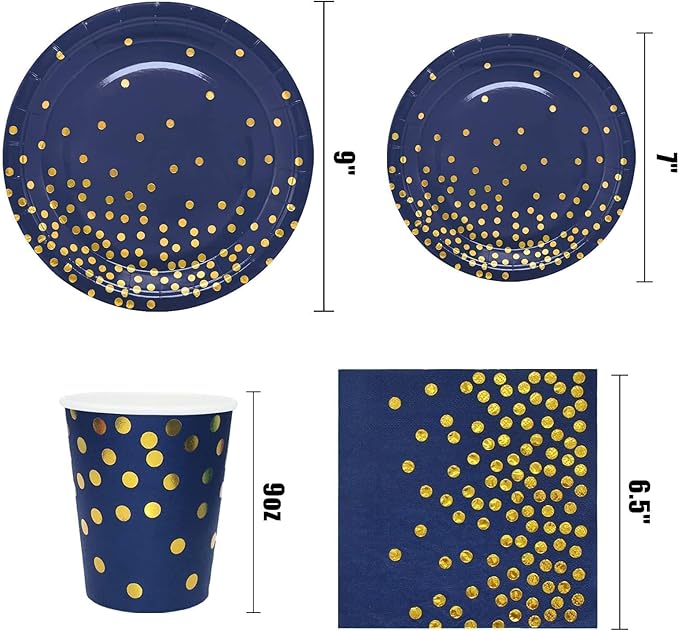 175PCS Blue Plates and Napkins Party Supplies Blue and Gold Party Decorations Serve 25 Guests - Royal Blue Paper Plates for Birthday 2026 Graduation Party Decorations