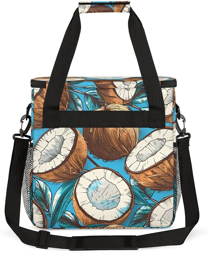 Coconuts Theme Coffee Maker Travel Bag for Keurig K-Mini/K-Mini Plus Insulated Waterproof Tote with Pockets for K-Cup Portable Single-Serve Brewer Case