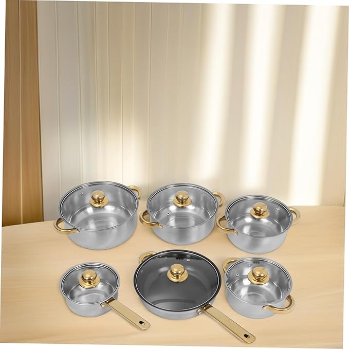 Stainless Steel Cookware Set with Lids Induction Compatible Pots and Pans for Soup Milk Frying Even Heat Distribution Multipurpose Kitchen Cookware for Family Meals