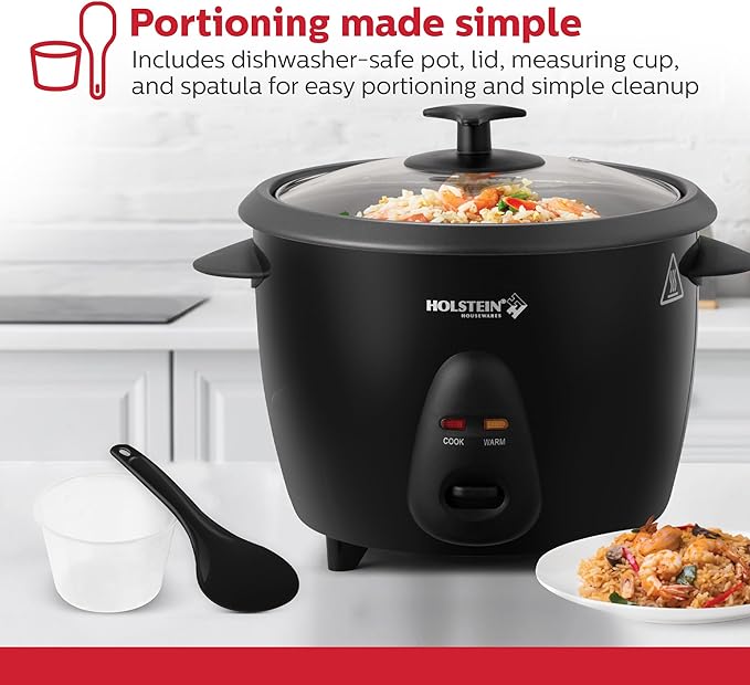 Holstein Housewares 16-Cup Cooked (8-Cup Uncooked) Rice Cooker Black – One-Touch Operation with Cook &amp Keep Warm Functions Perfect for Rice Quinoa Oatmeal Stews &amp Grains