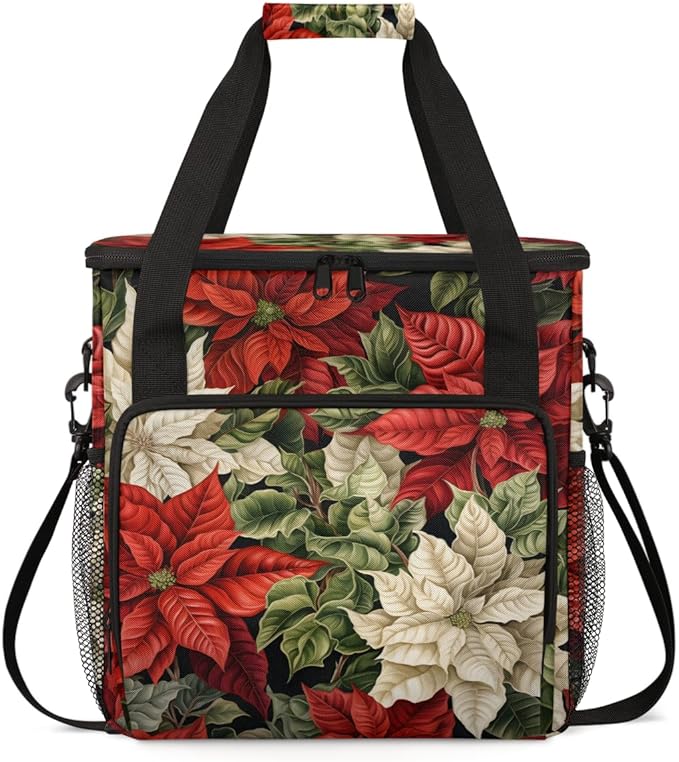 Holly Berry Flowers Coffee Maker Carrying Bag Watercolor Flowers Travel Storage Bag Compatible with K-Mini or K-Mini Plus Single Serve Coffee Brewer Carrying Case with Pockets &amp Shoulder Strap