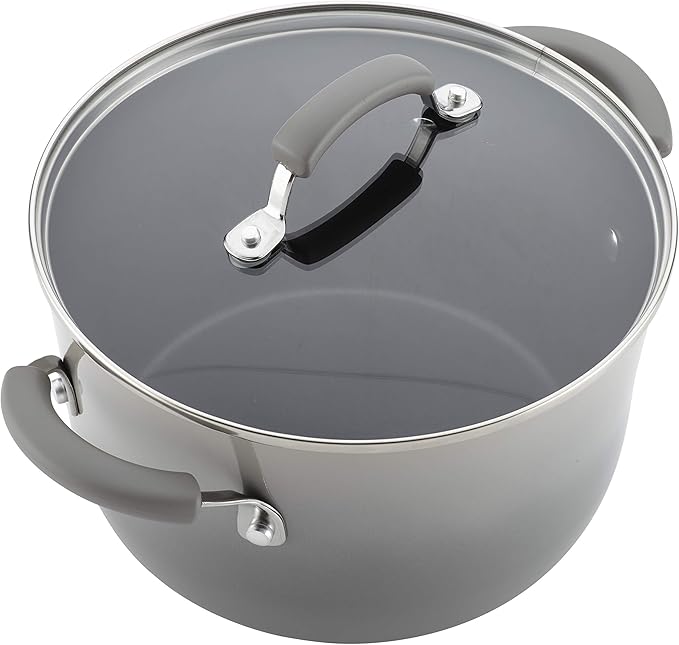 Rachael Ray Brights Nonstick Cookware Pots and Pans Set 14 Piece Sea Salt Gray