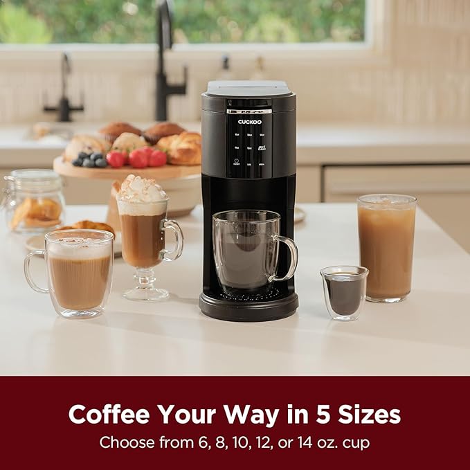 CUCKOO Single Serve Coffee Maker for K-Cup Ground Beans &amp Loose-Leaf Tea Versatile 3-in-1 Pod Coffee Maker Small Single Cup Machine with 5 Sizes and Auto-Clean Mode (CCM-AK011B)
