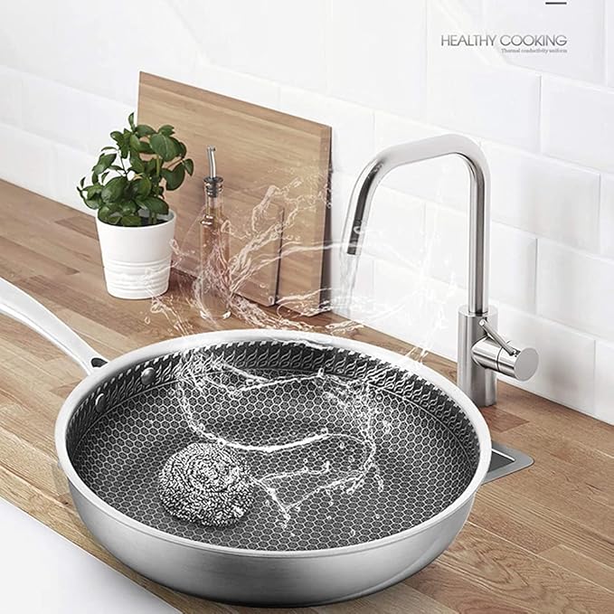 Cooking Pot Mesh Wok pan with Scratch-Resistant mesh Coating Suitable for All Types of stoves Including Induction stoves Stainless Steel