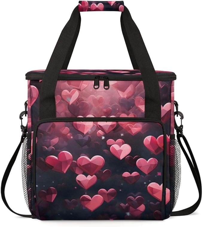 Diamond Heart Coffee Maker Carrying Bag Red Diamond Travel Storage Bag Compatible with K-Mini or K-Mini Plus Single Serve Coffee Brewer Carrying Case with Multiple Pockets &amp Shoulder Strap